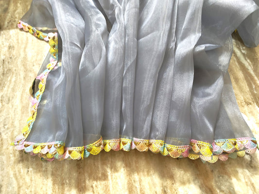 Beautiful and Stylish organza saree(Grey)