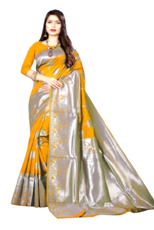 Beautiful and Elegant Banarasi Tissue Silk Saree-Sunset Yellow