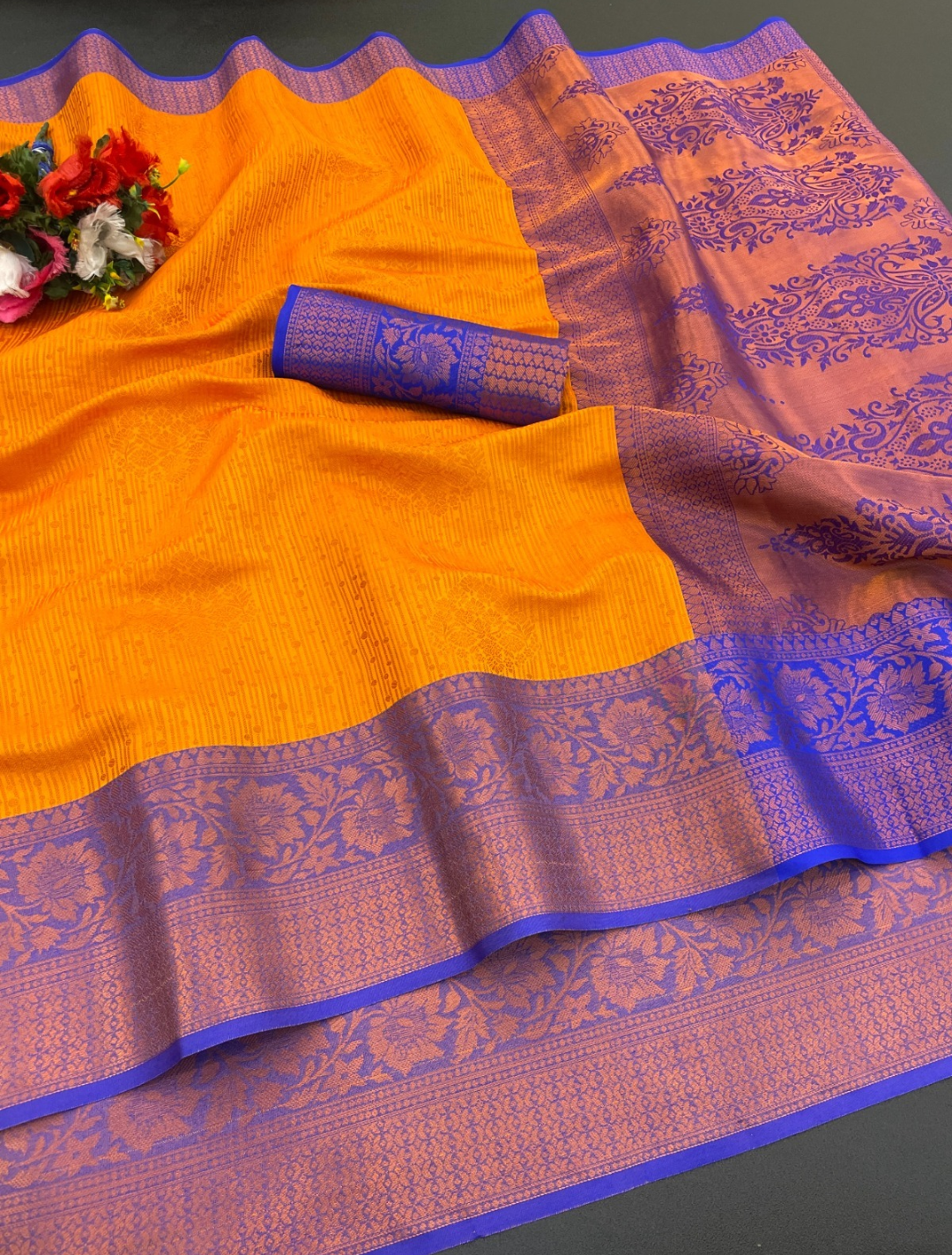 Beautiful and Elegant Banarasi Jacquard Weaving Silk Saree-Sunset Yellow